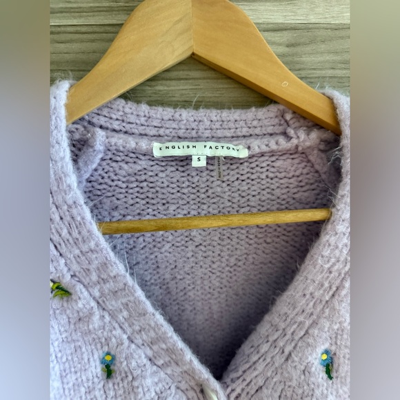 English Factory cropped purple cardigan sweater embroidered flowers ladies S - Picture 2 of 7